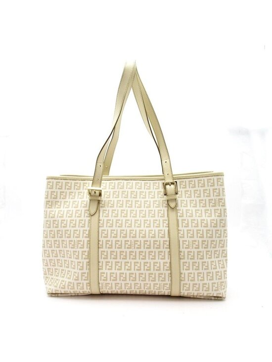 Fendi Zucchino Shoulder Bag in Ivory & Red Bundle - Purse Utopia Fendi Zucchino Tote Leather Ivory